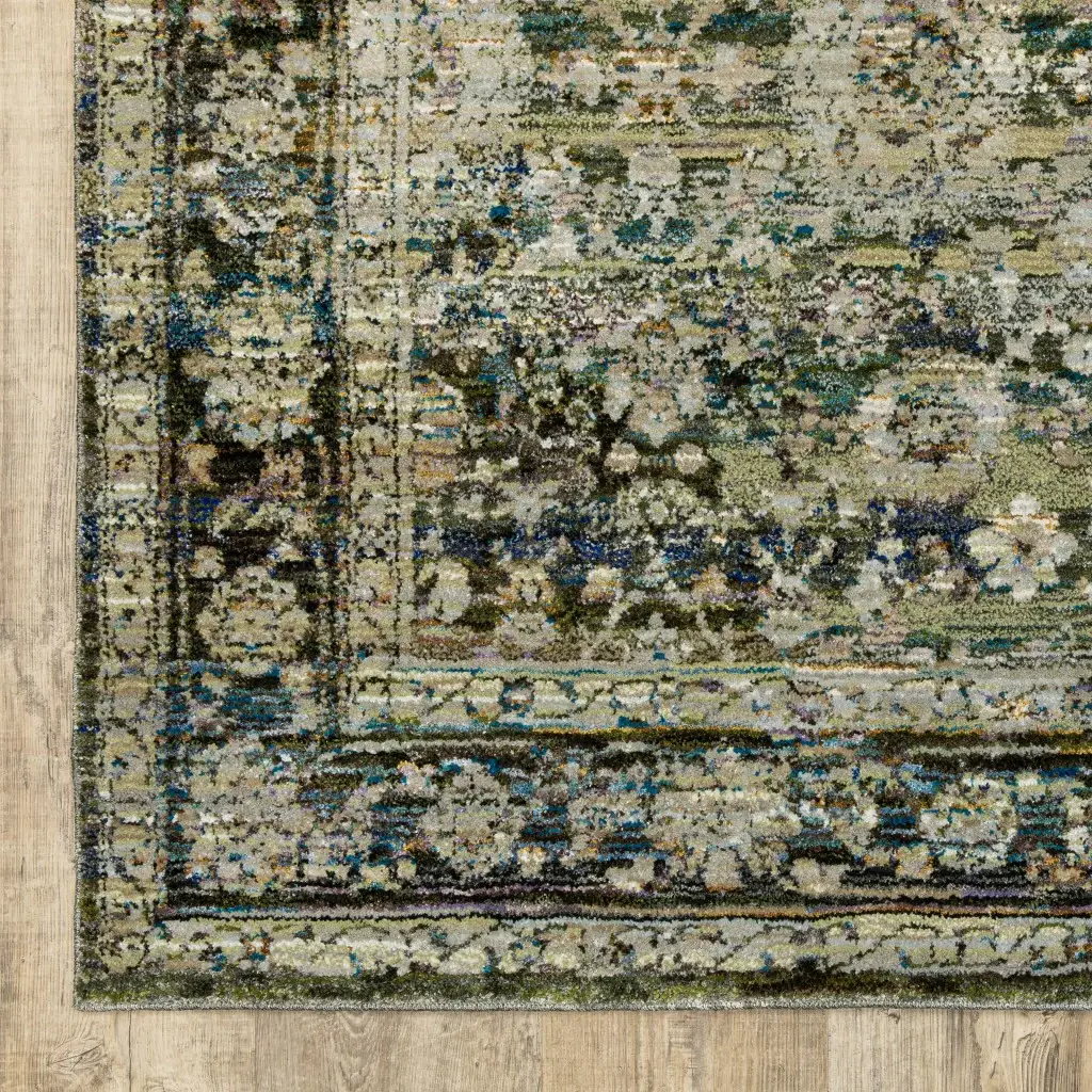 7' Round Green And Brown Floral Area Rug - Image 7