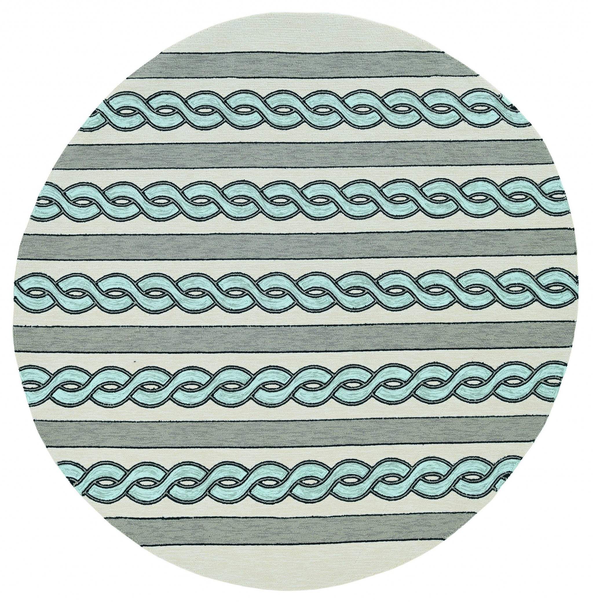 7' Round Ivory and Blue Round Abstract Indoor Outdoor Area Rug - Image 2