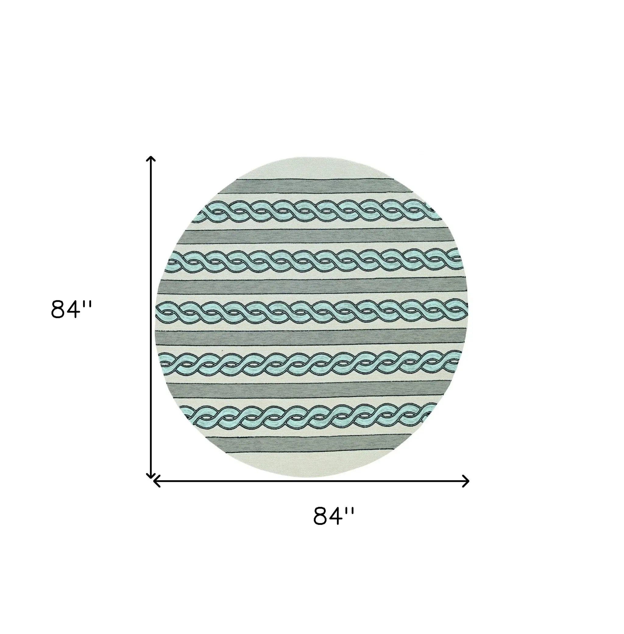 7' Round Ivory and Blue Round Abstract Indoor Outdoor Area Rug - Image 3