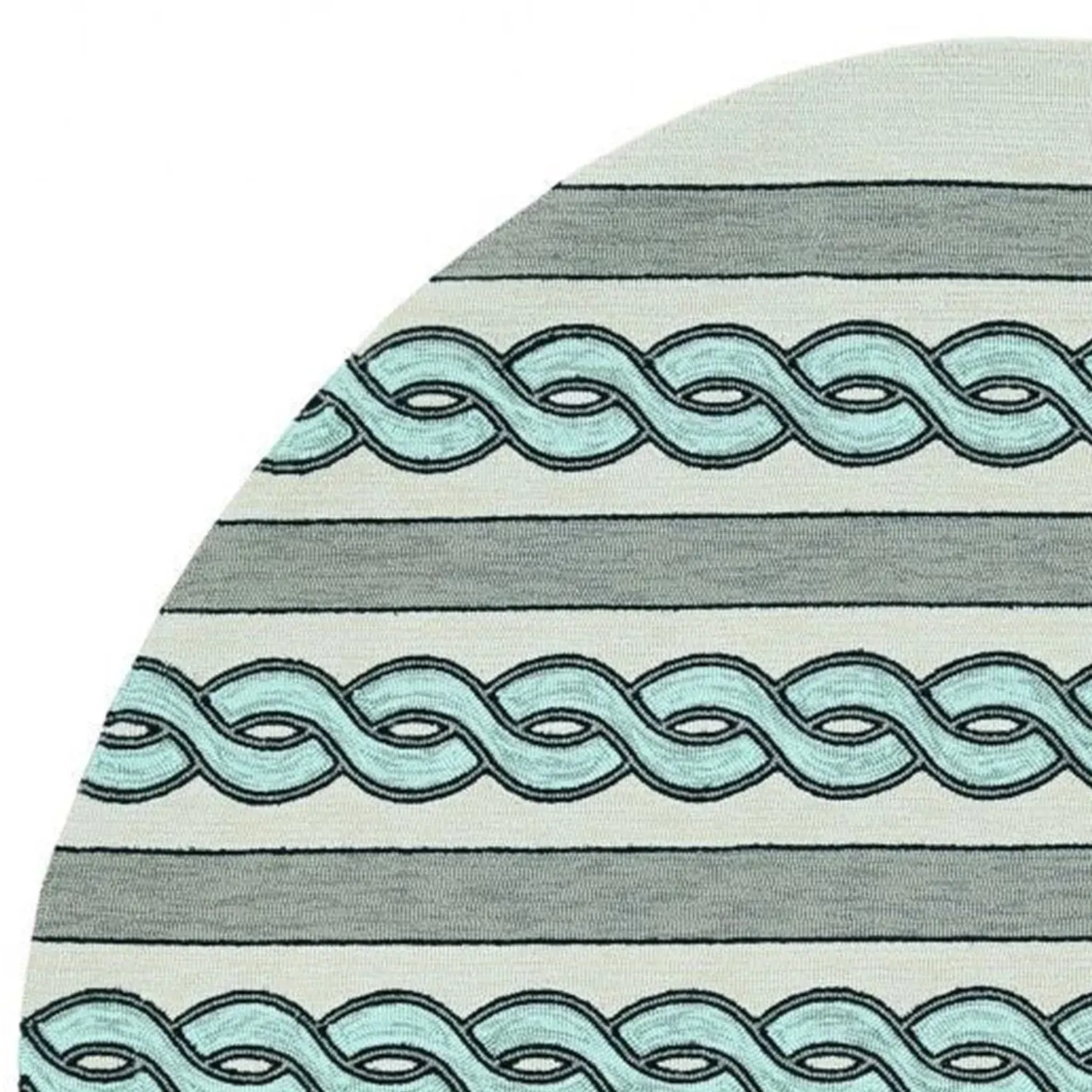 7' Round Ivory and Blue Round Abstract Indoor Outdoor Area Rug - Image 6