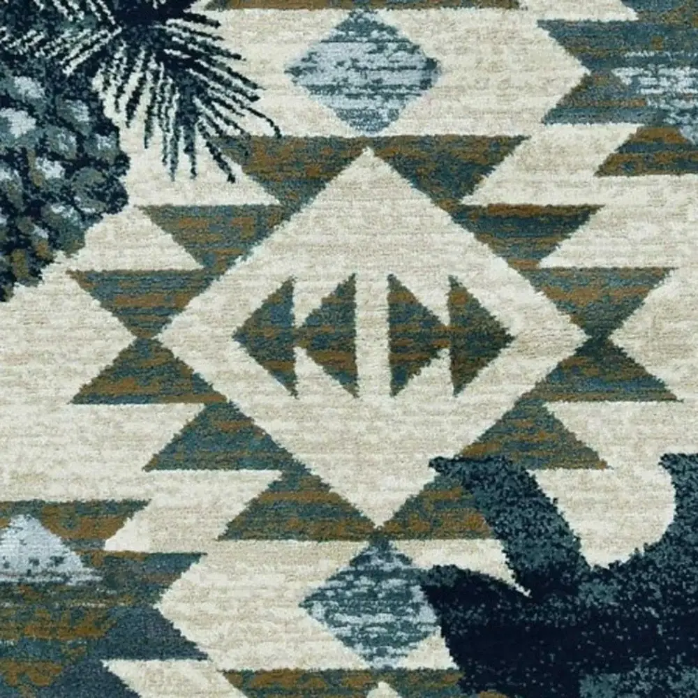 7' Round Ivory Or Blue Geometric Lodge Pattern Indoor Area Rug - Image 4