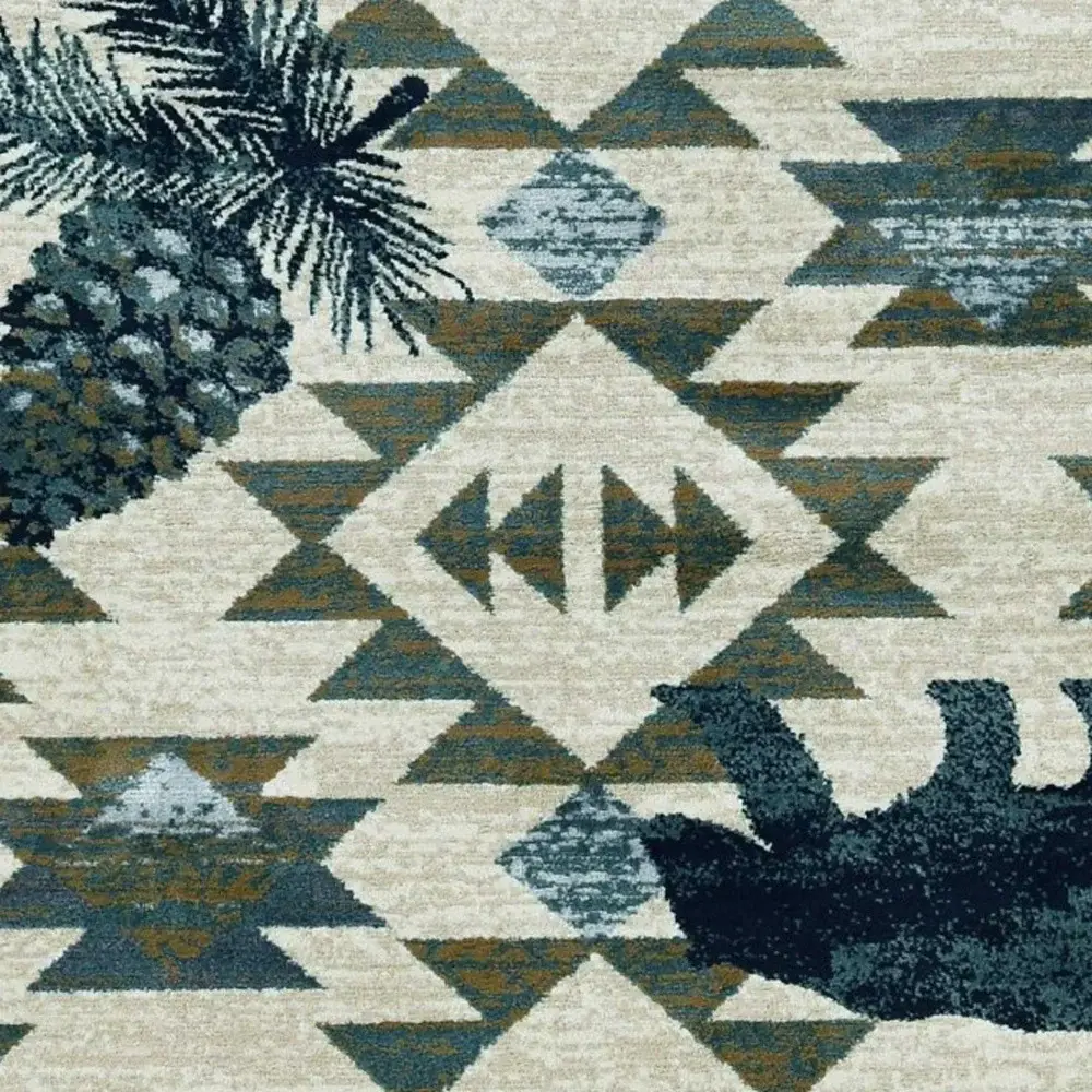 7' Round Ivory Or Blue Geometric Lodge Pattern Indoor Area Rug - Image 5