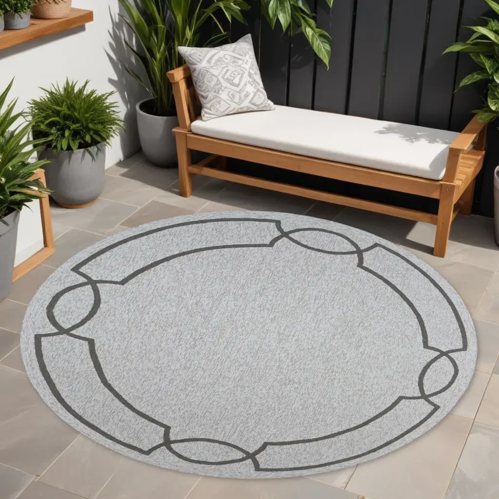 7' Round Ivory Round Indoor Outdoor Area Rug