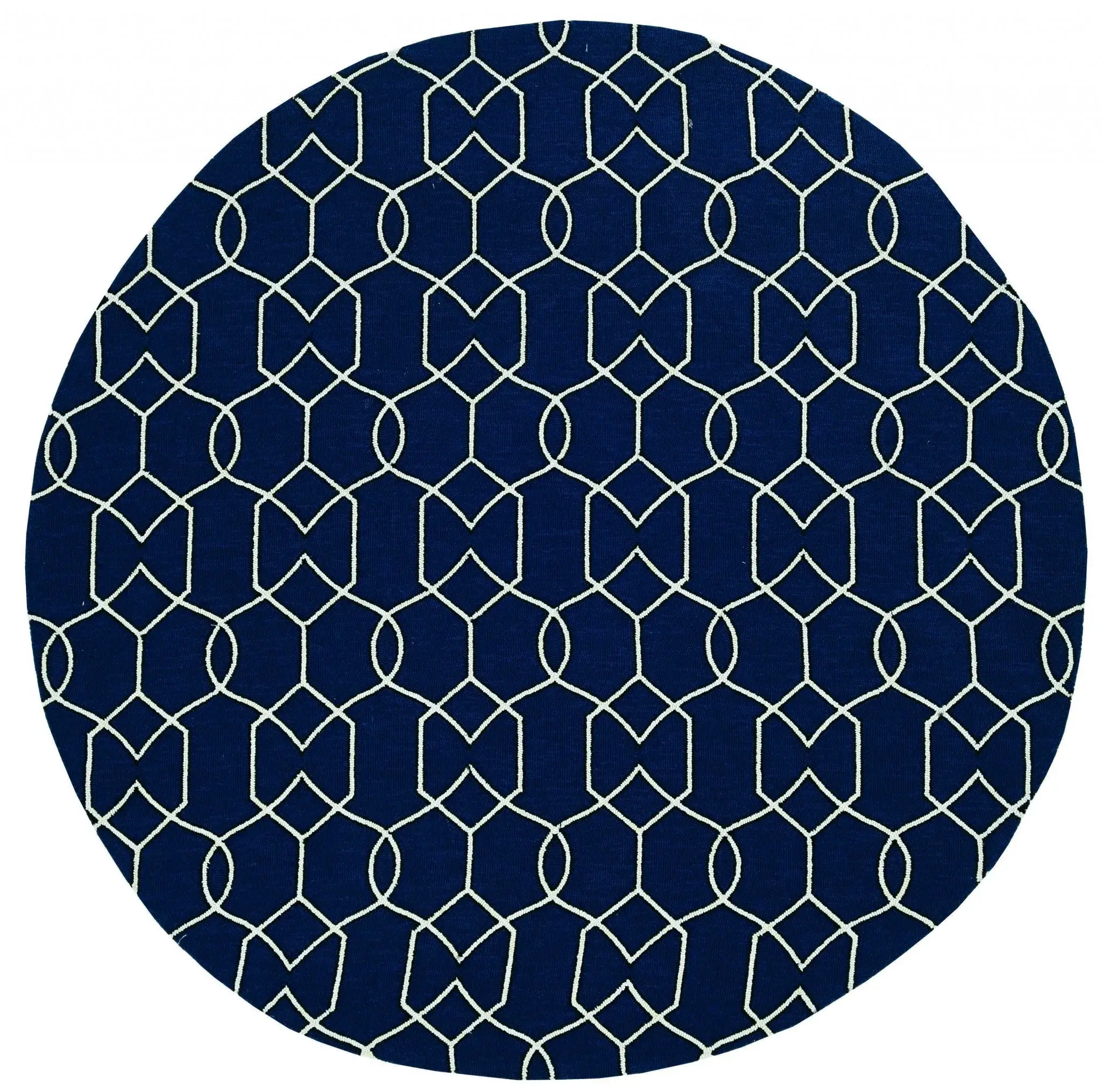 7' Round Navy Blue Round Moroccan Indoor Outdoor Area Rug - Image 2