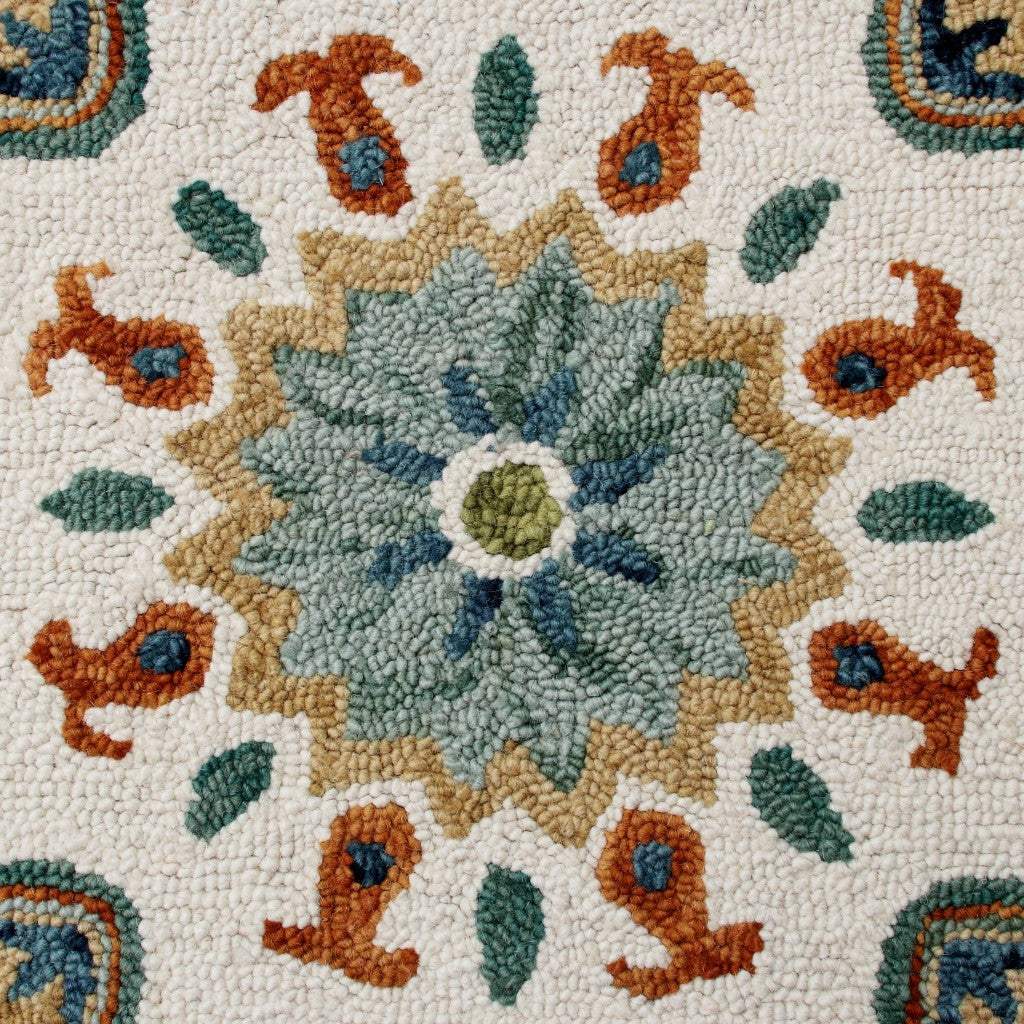 7' Round Orange and White Paisley Area Rug - Image 2