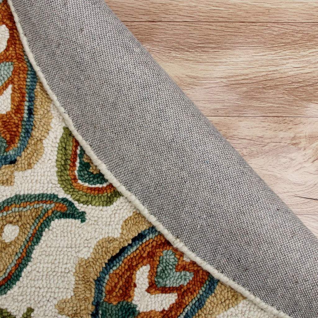 7' Round Orange and White Paisley Area Rug - Image 3