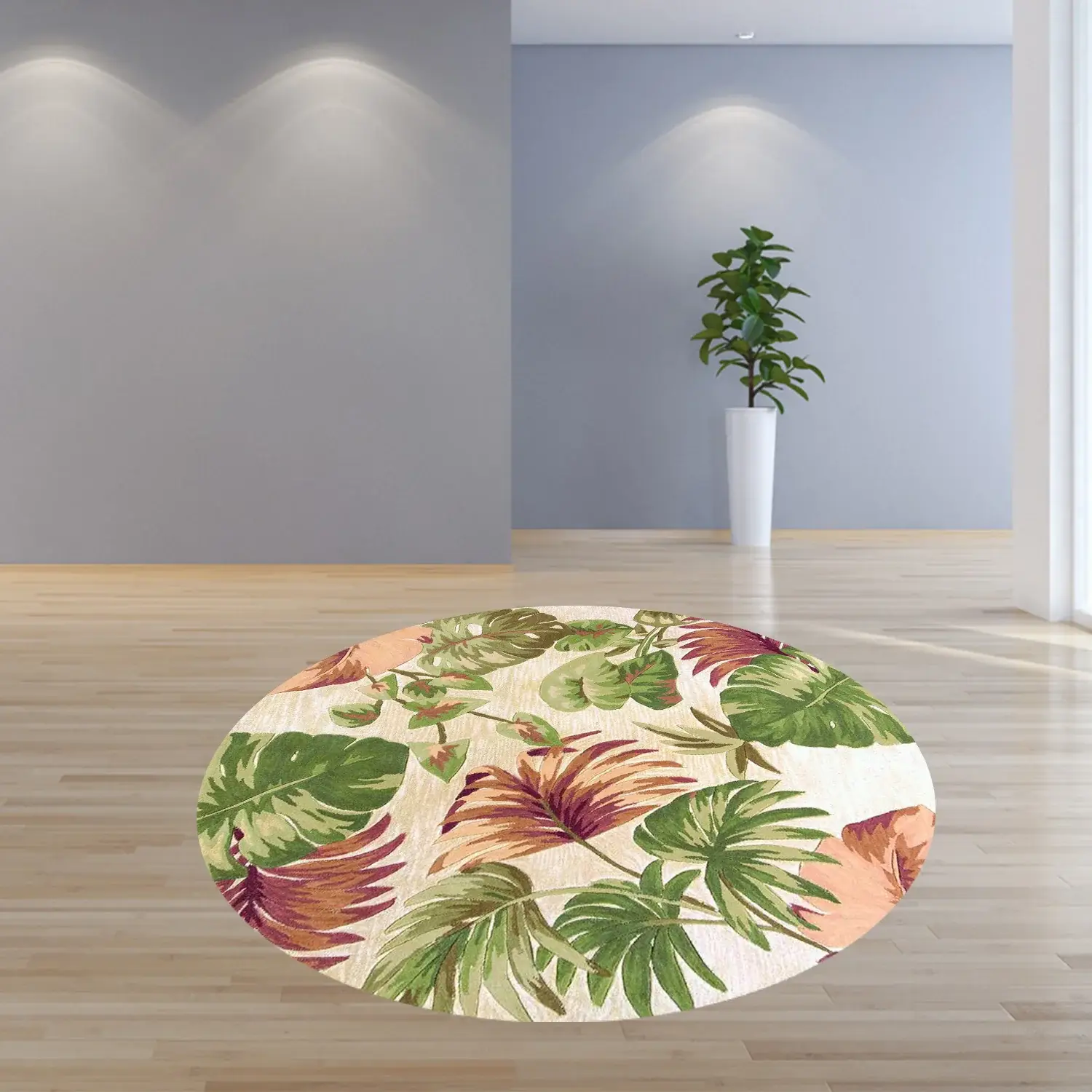 7' Round Wool Beige Area Rug - Image 6