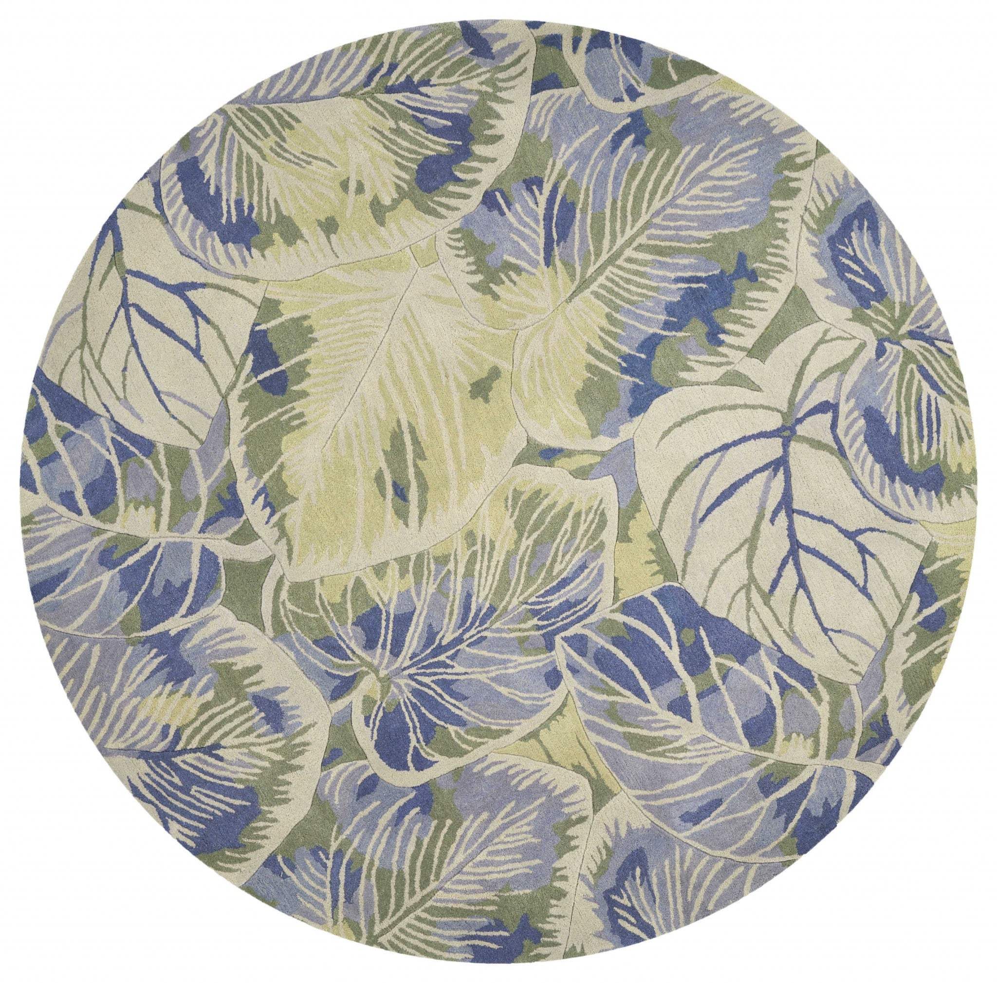 7' Round Wool Blue Or  Green Area Rug - Image 2