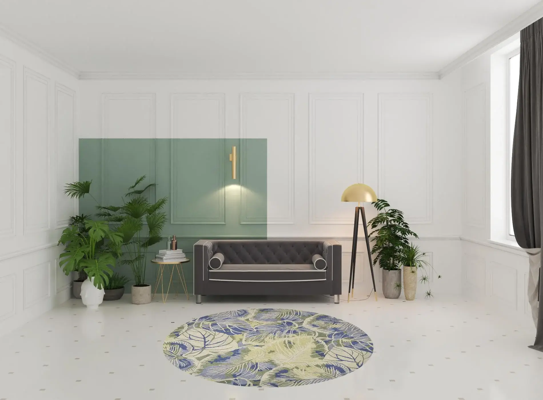 7' Round Wool Blue Or  Green Area Rug - Image 4