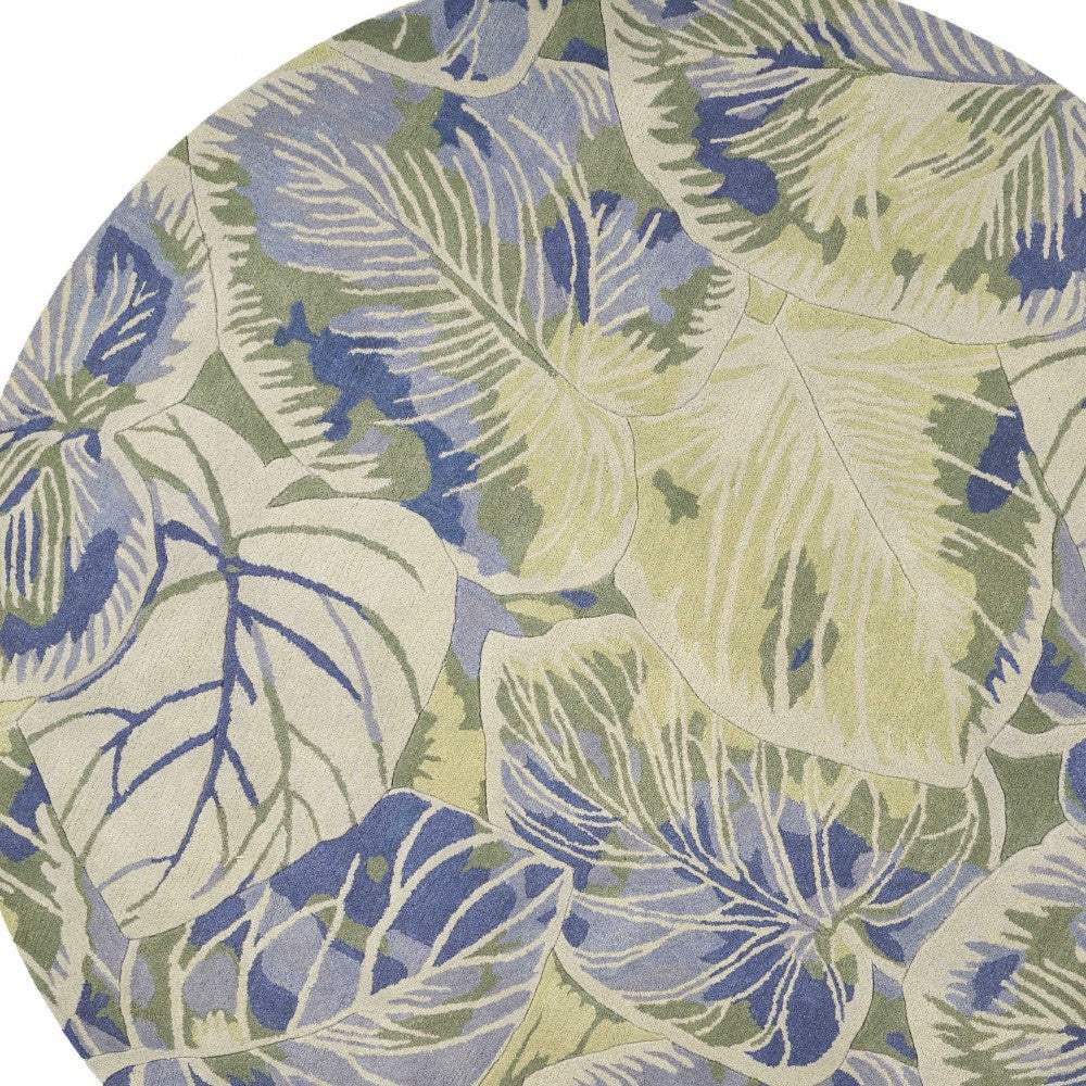 7' Round Wool Blue Or  Green Area Rug - Image 5