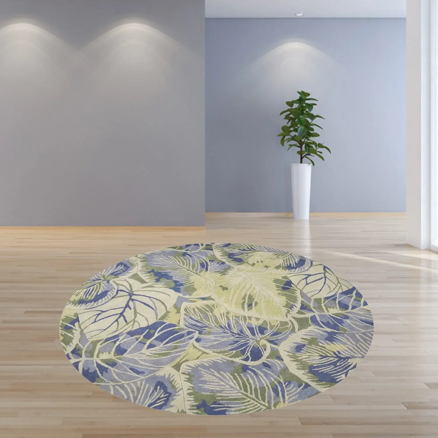 7' Round Wool Blue Or  Green Area Rug - Image 6