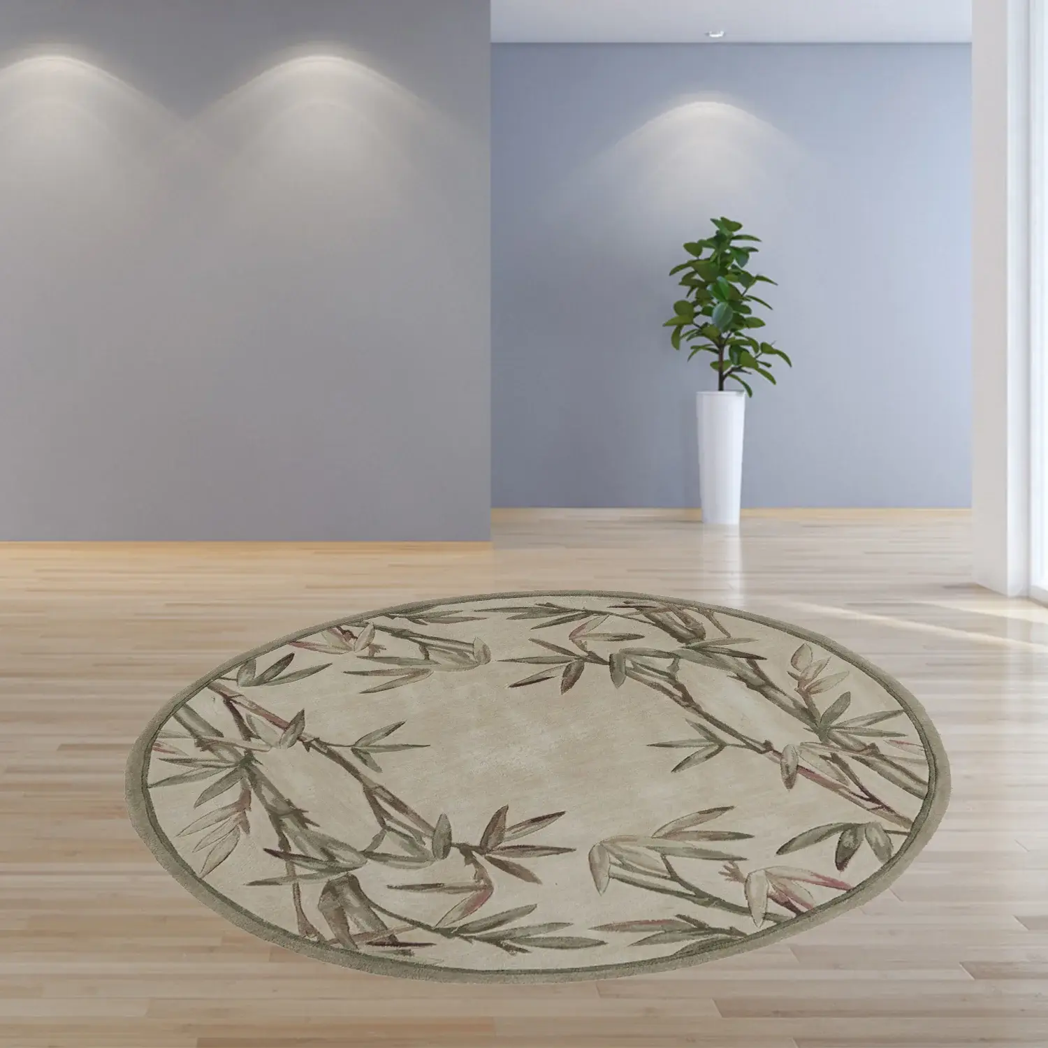 7' Round Wool Ivory  Area Rug - Image 7