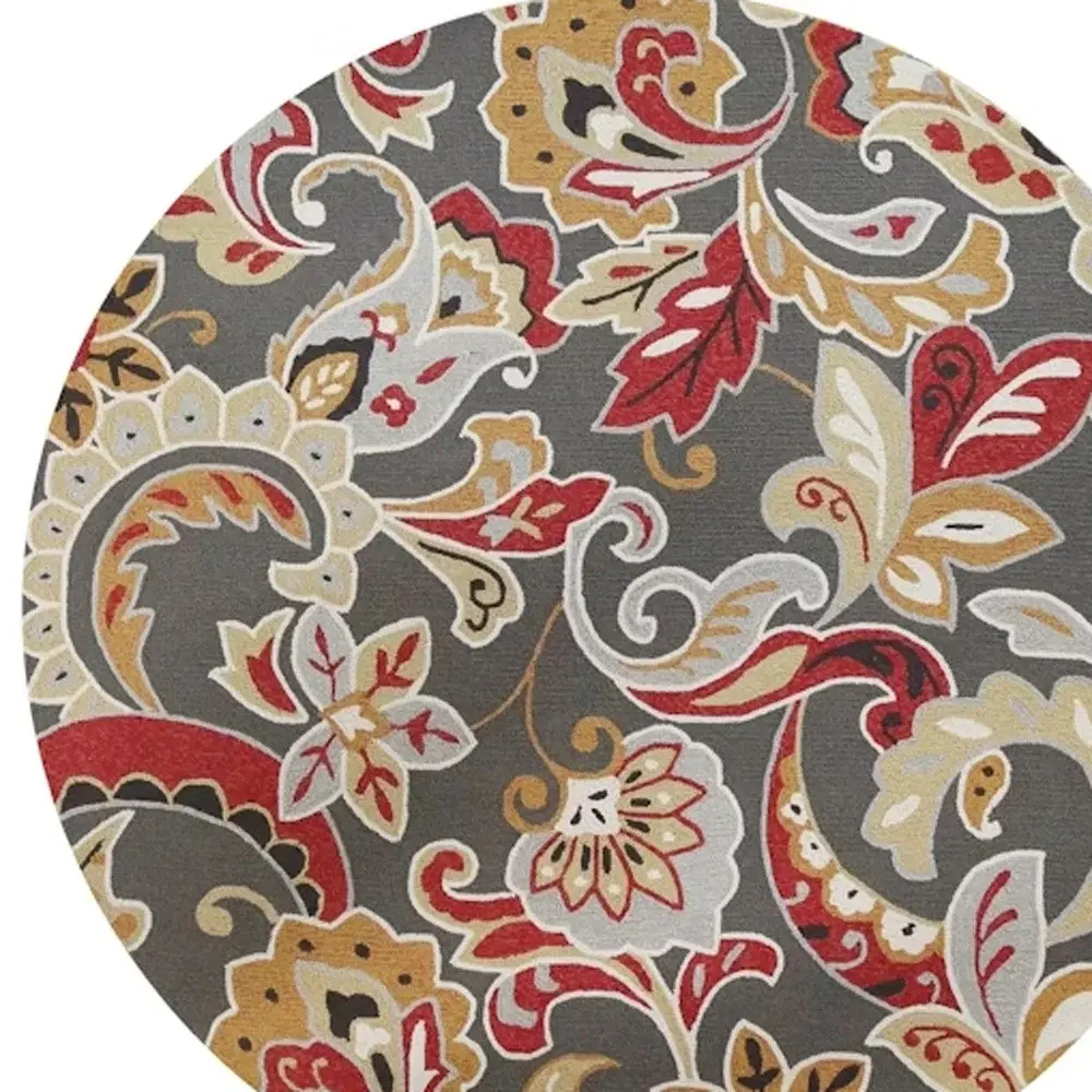 7' Taupe Round Hand Tufted Area Rug With UV Protection - Image 7