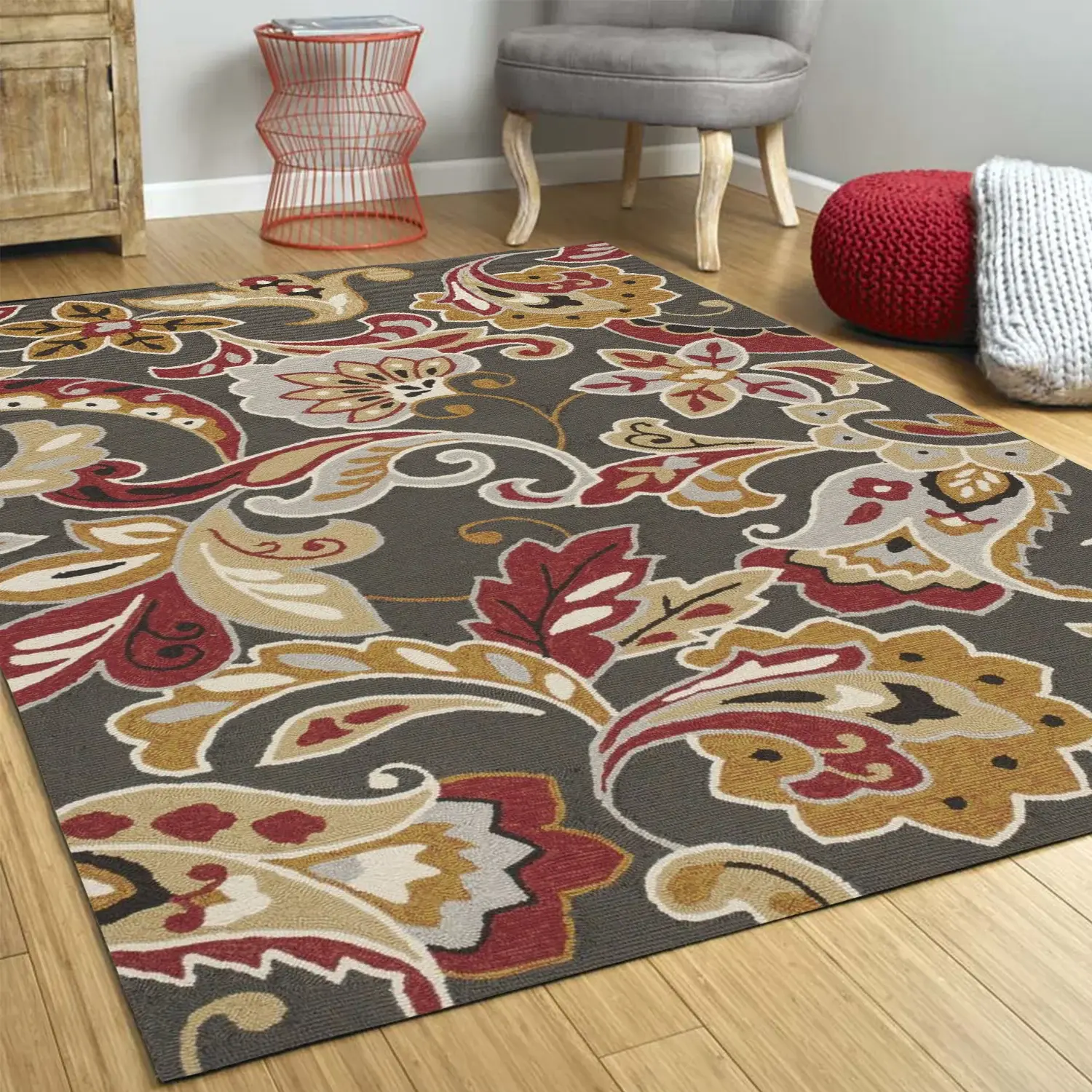 7' Taupe Round Hand Tufted Area Rug With UV Protection - Image 8