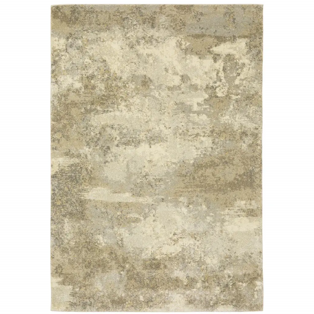 7' X 10' Beige and Gold Abstract Power Loom Area Rug - Image 2