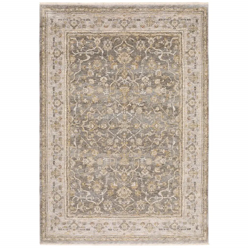 7' X 10' Beige Grey Machine Woven Oriental Indoor Arean Rug - Image 2