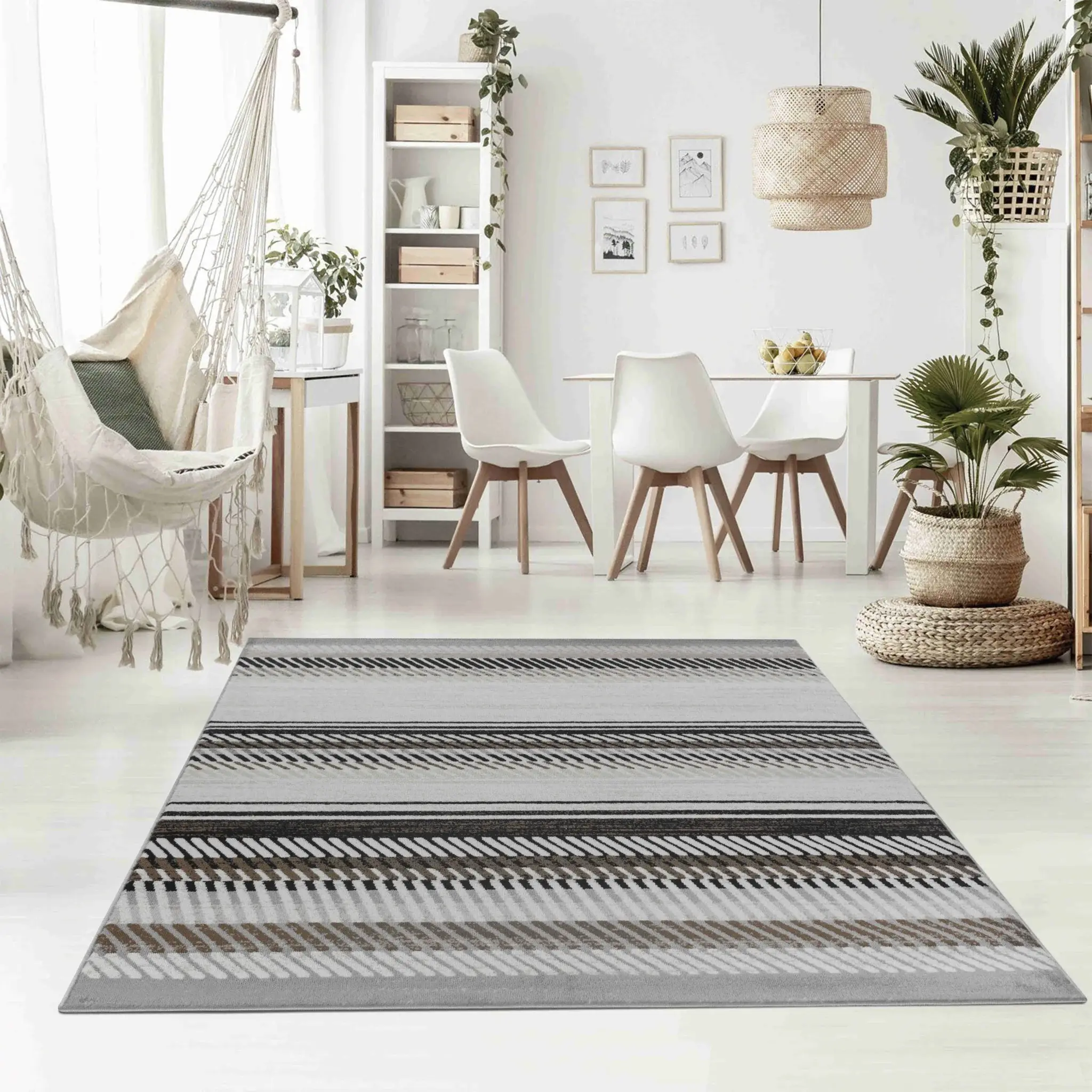 7' X 10' Beige Striped Area Rug - Image 4
