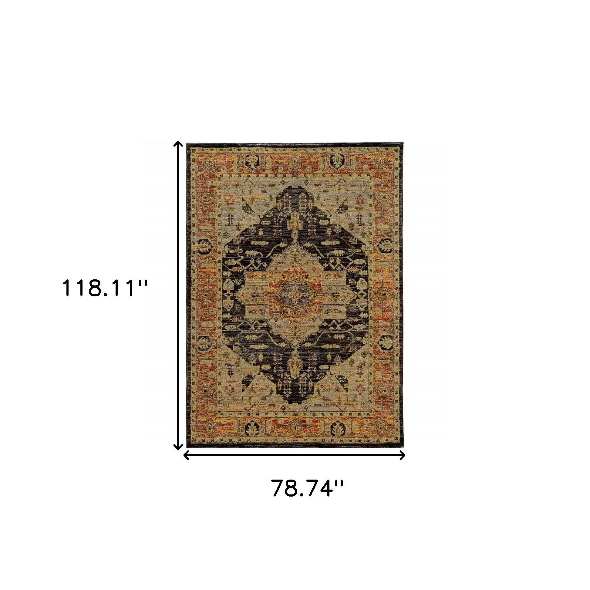 7' X 10' Black and Gold Oriental Power Loom Area Rug - Image 3