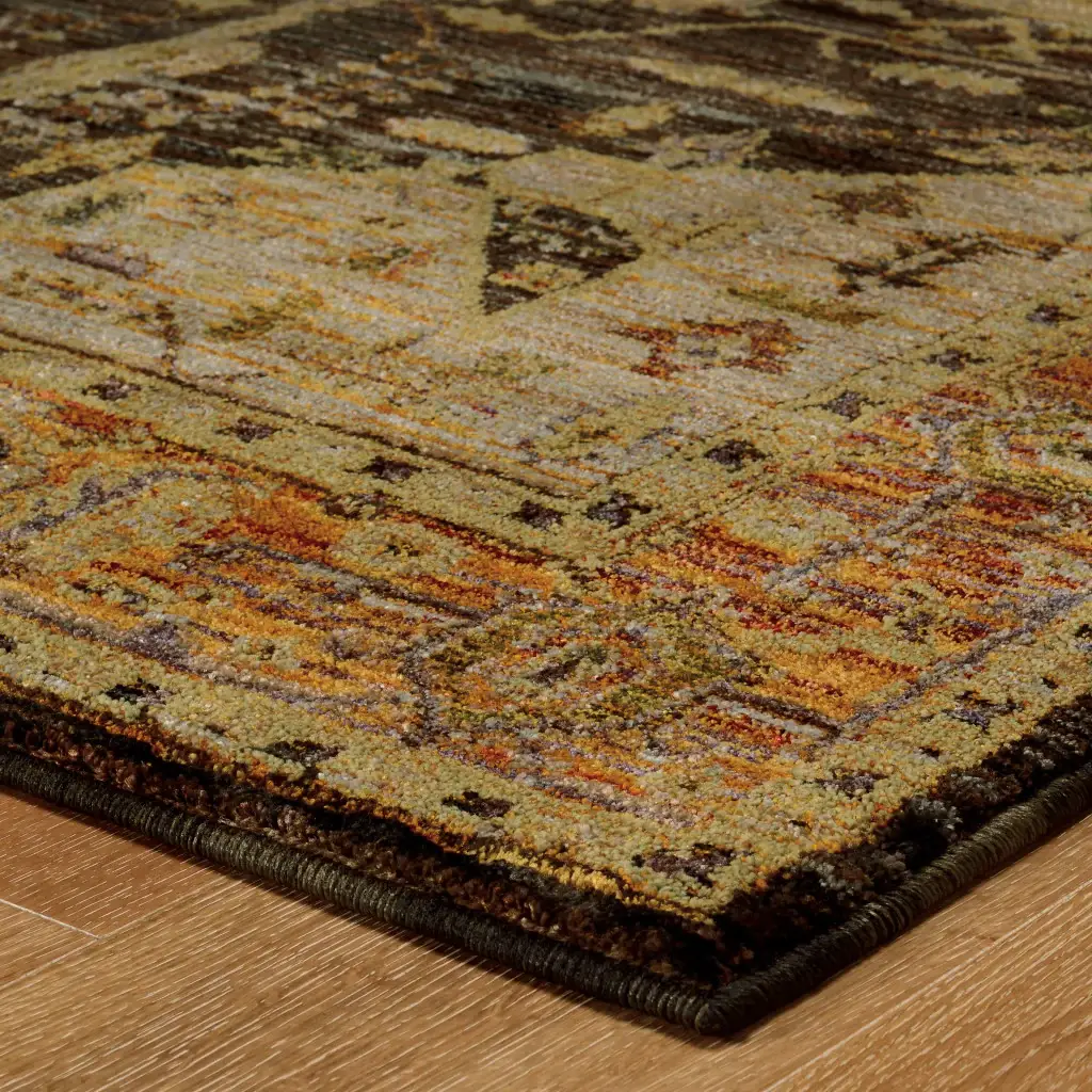 7' X 10' Black and Gold Oriental Power Loom Area Rug - Image 4