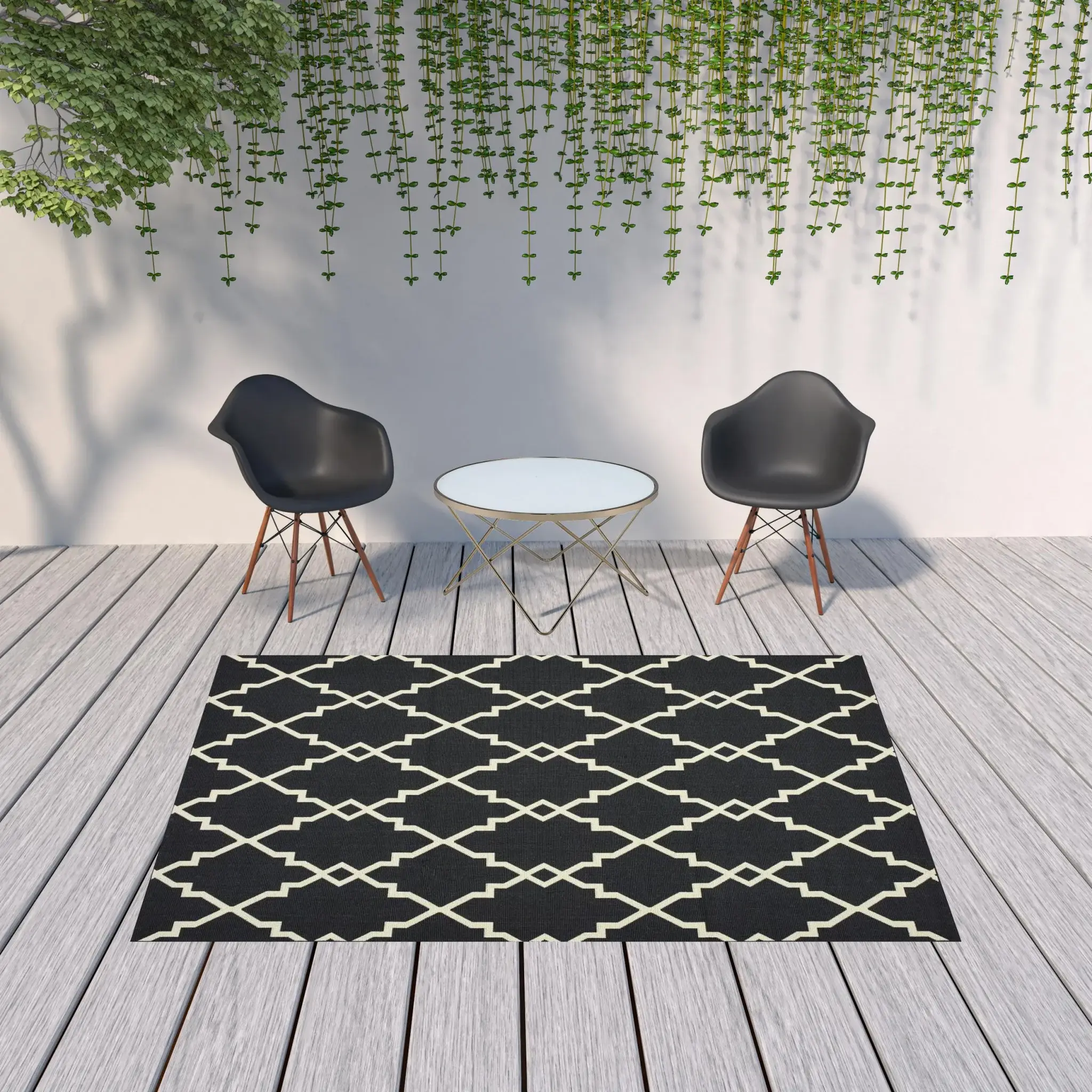 7' X 10' Black and Ivory Indoor Outdoor Area Rug - Image 2