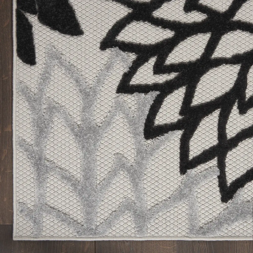 7' X 10' Black White Floral Indoor Outdoor Area Rug - Image 2