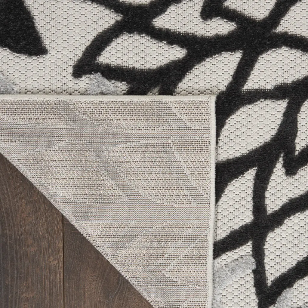 7' X 10' Black White Floral Indoor Outdoor Area Rug - Image 4