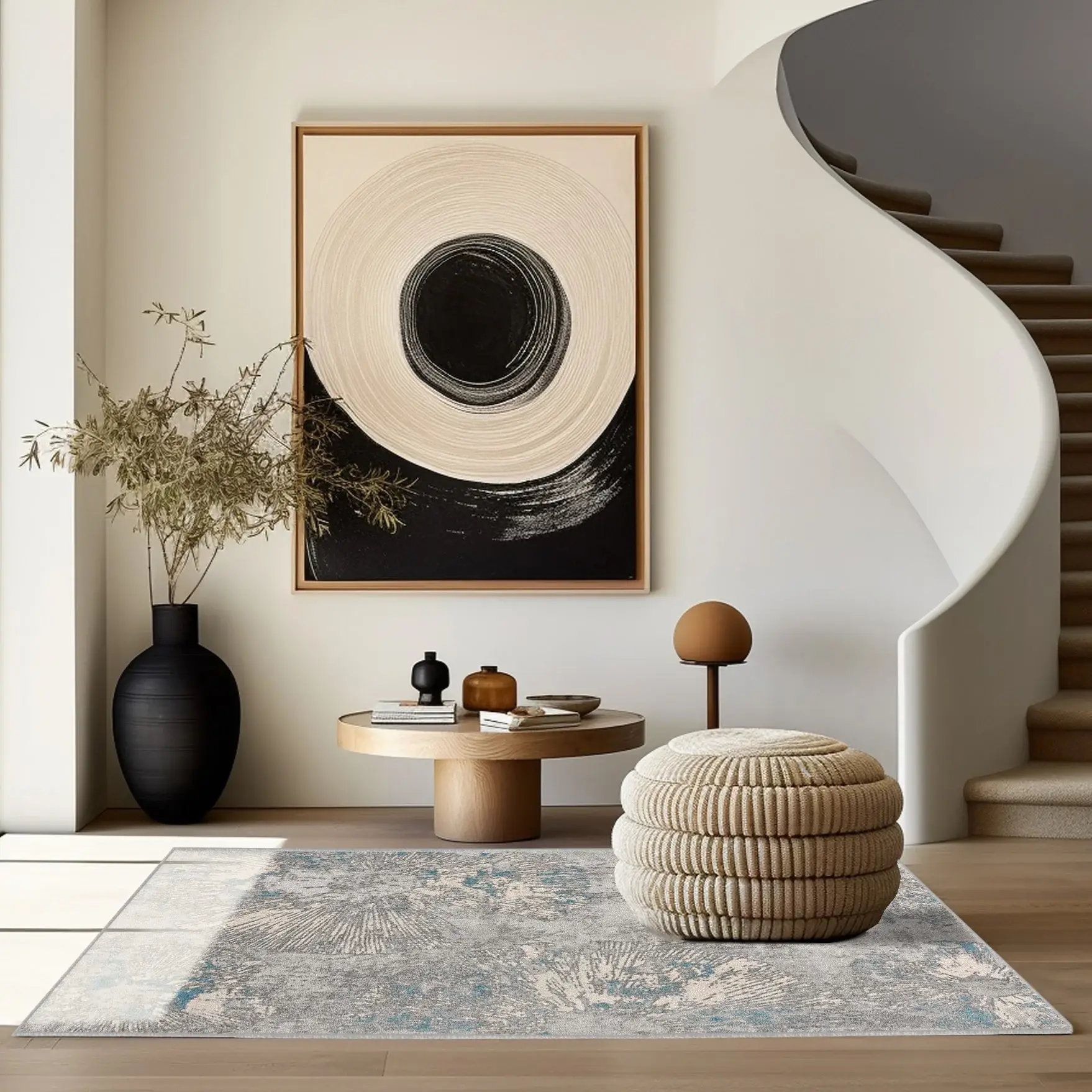 7' X 10' Blue Abstract Circular Motifs Area Rug - Image 3
