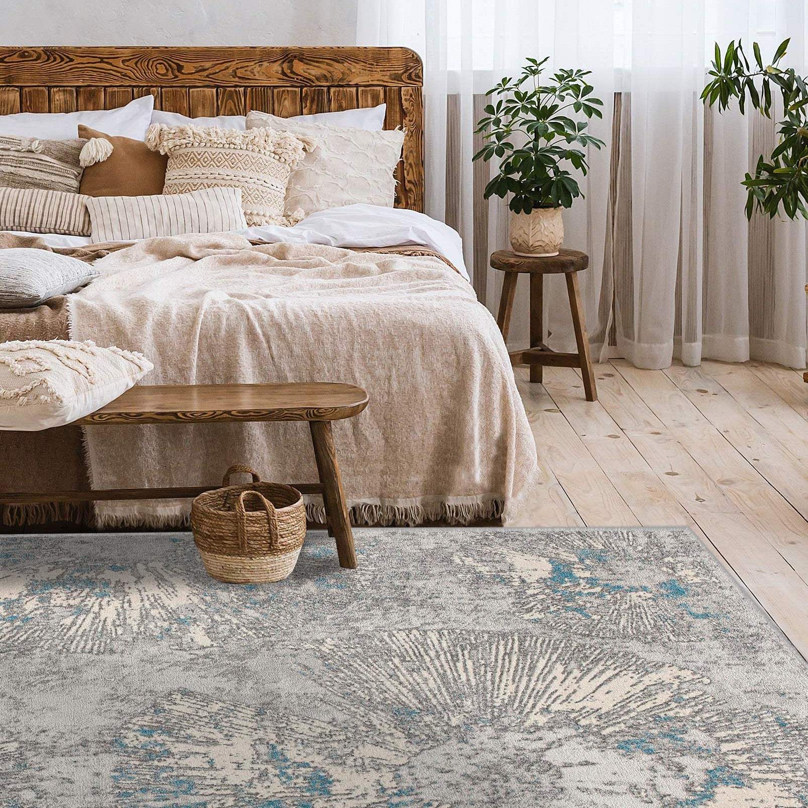 7' X 10' Blue Abstract Circular Motifs Area Rug - Image 6