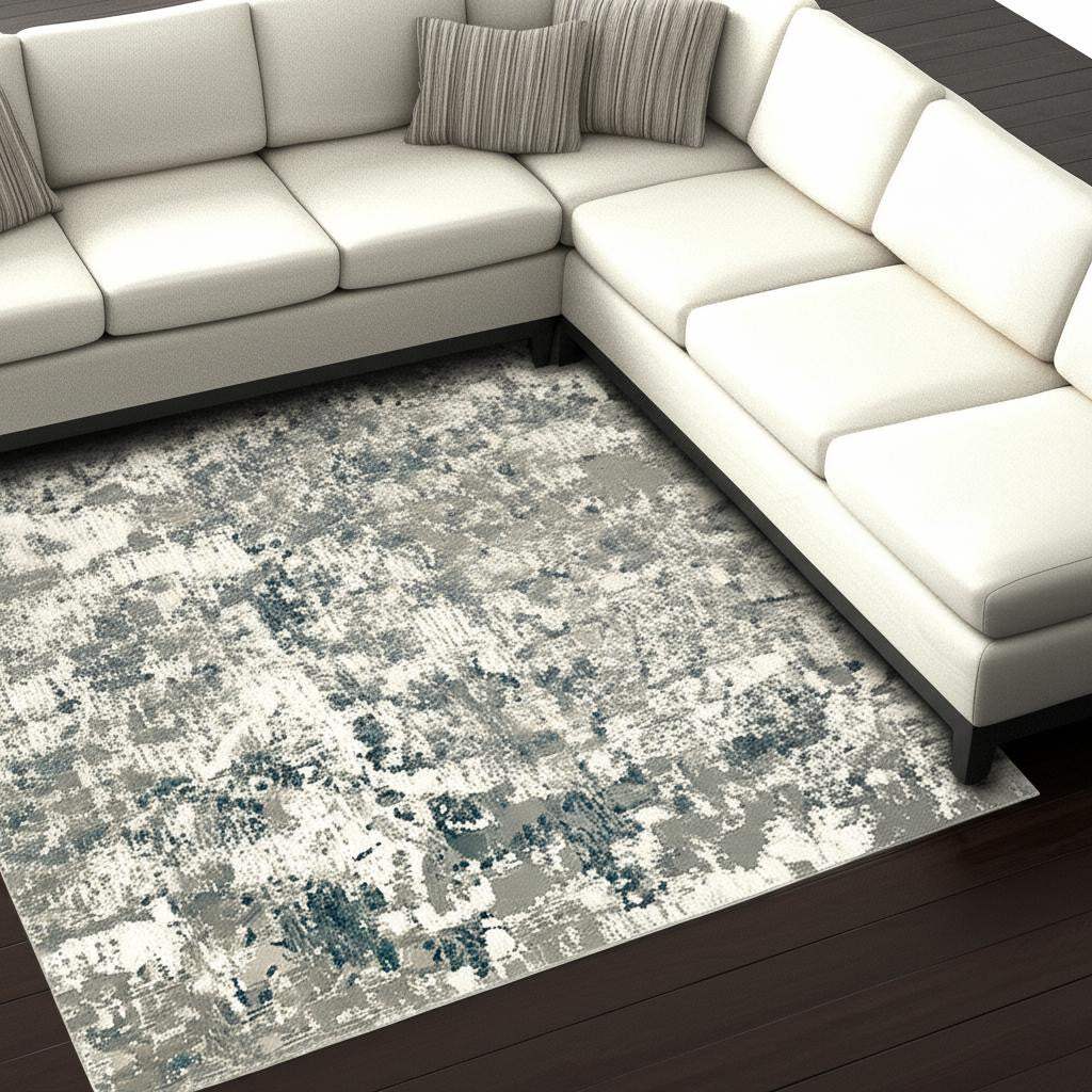 7' X 10' Blue and Beige Abstract Power Loom Area Rug