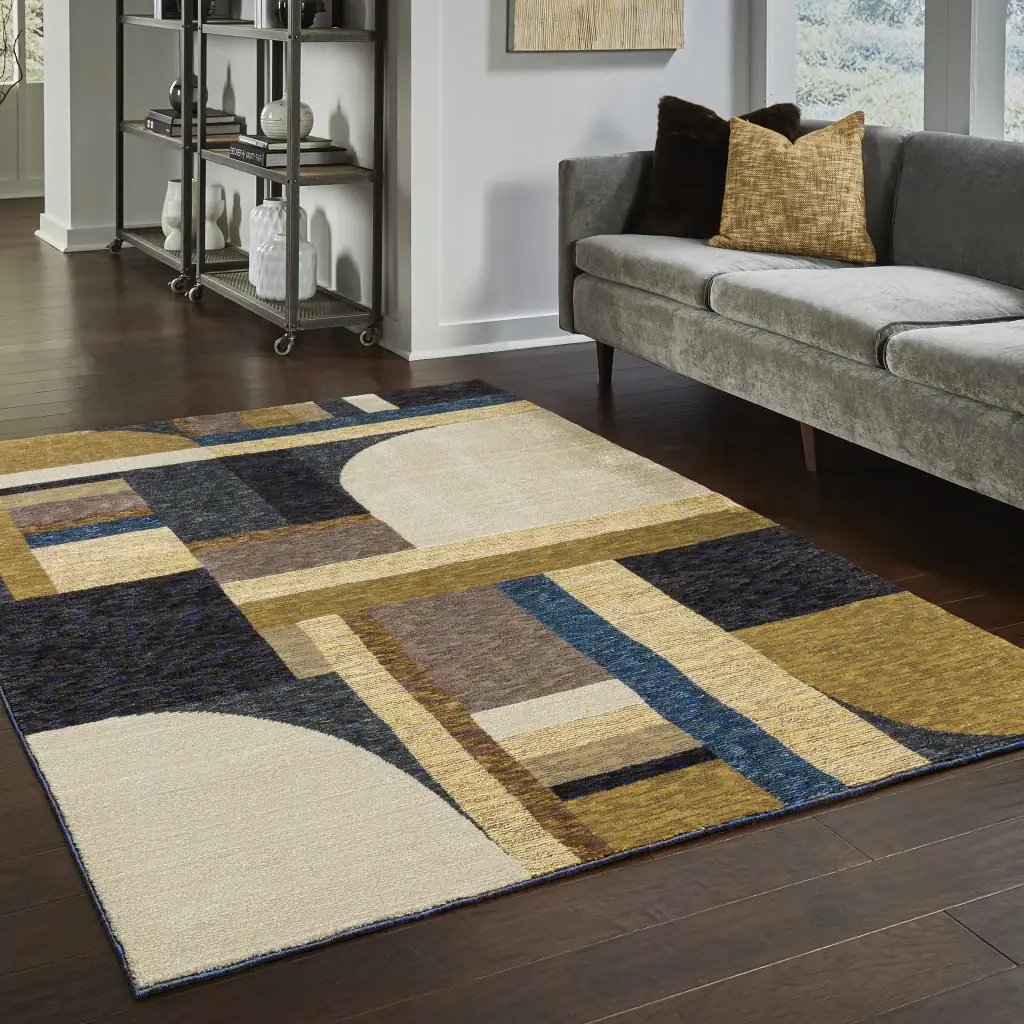 7' X 10' Blue and Beige Geometric Power Loom Area Rug - Image 3