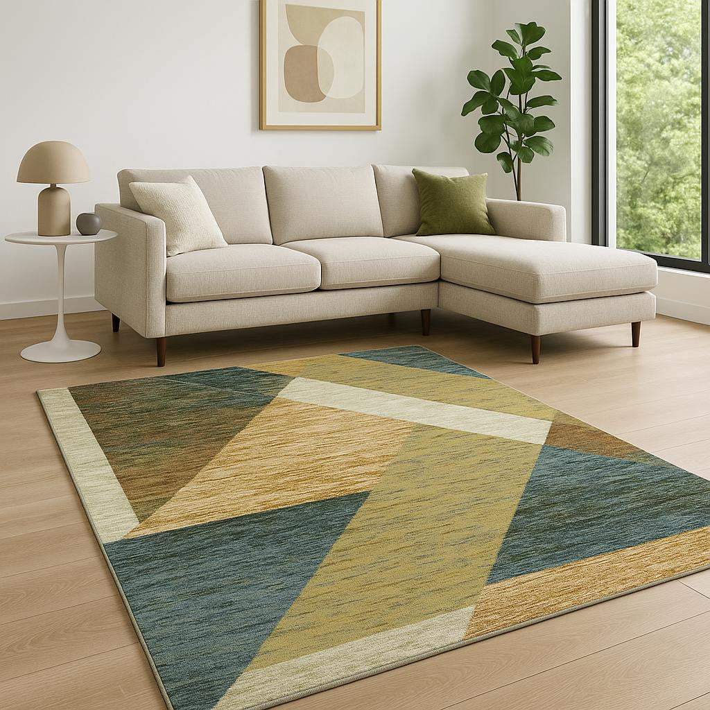 7' X 10' Blue and Beige Geometric Power Loom Area Rug