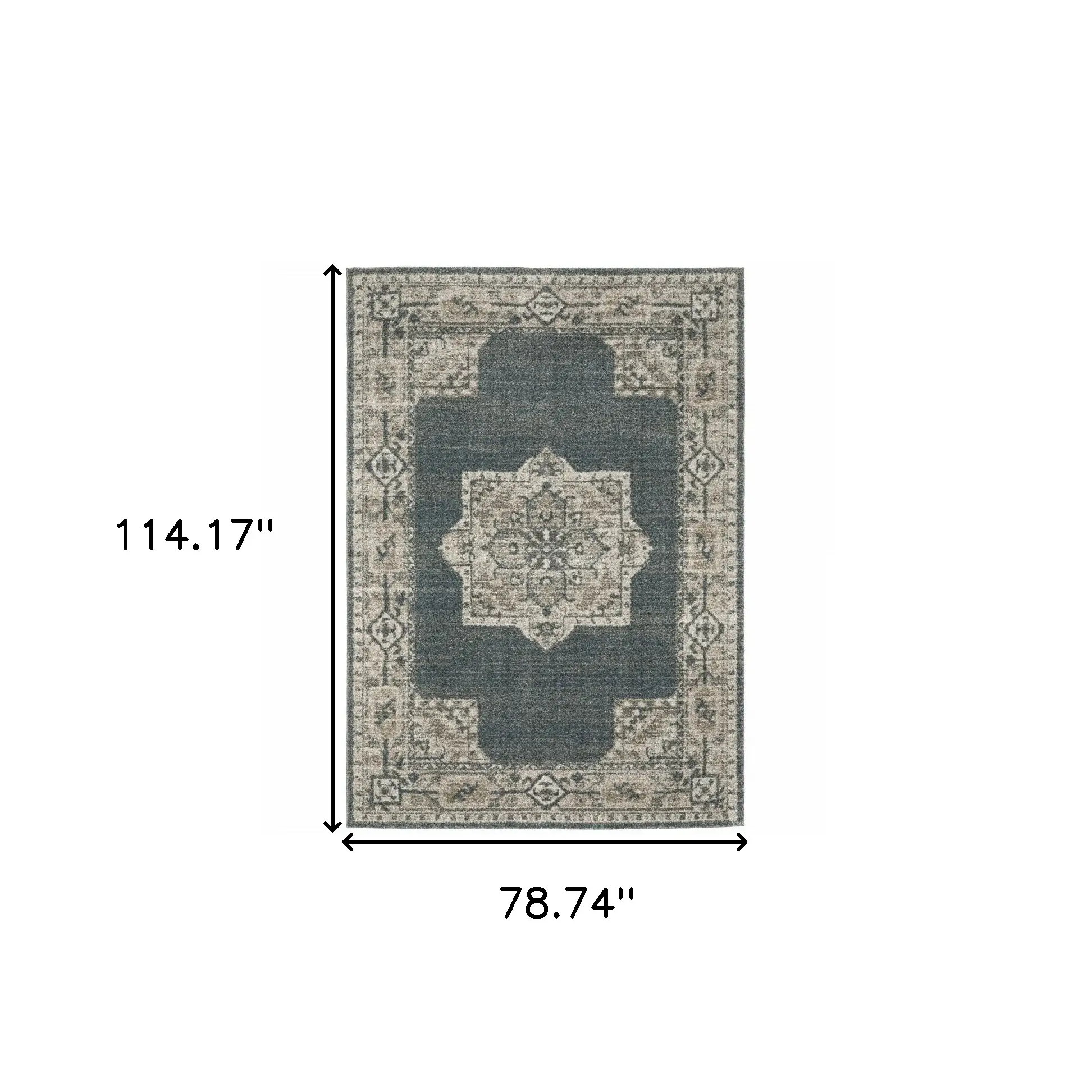 7' X 10' Blue and Beige Oriental Power Loom Area Rug - Image 3