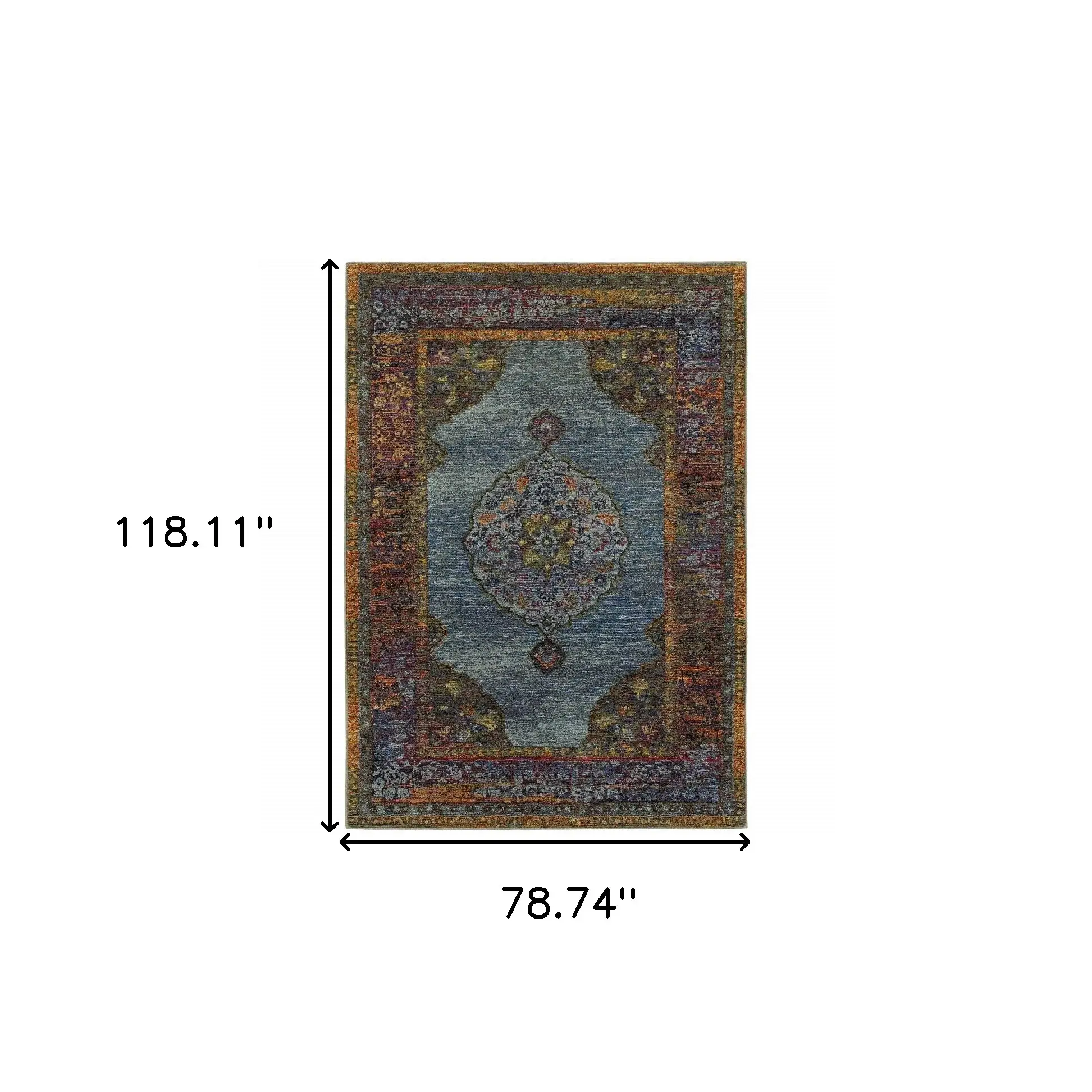 7' X 10' Blue and Beige Oriental Power Loom Area Rug - Image 3