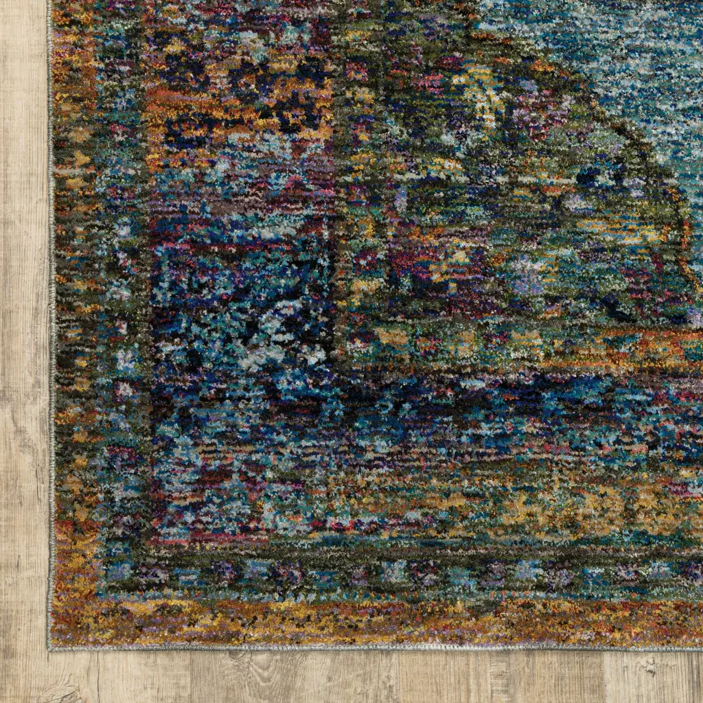 7' X 10' Blue and Beige Oriental Power Loom Area Rug - Image 4