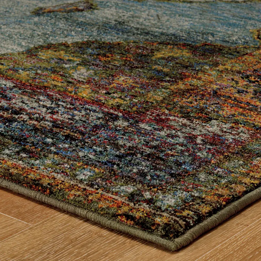 7' X 10' Blue and Beige Oriental Power Loom Area Rug - Image 5