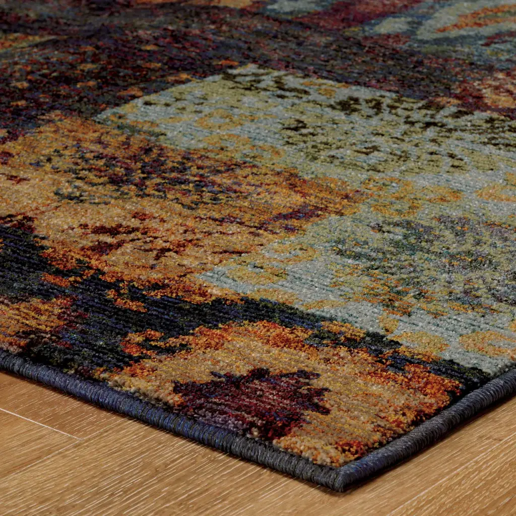 7' X 10' Blue and Gold Abstract Power Loom Area Rug - Image 4