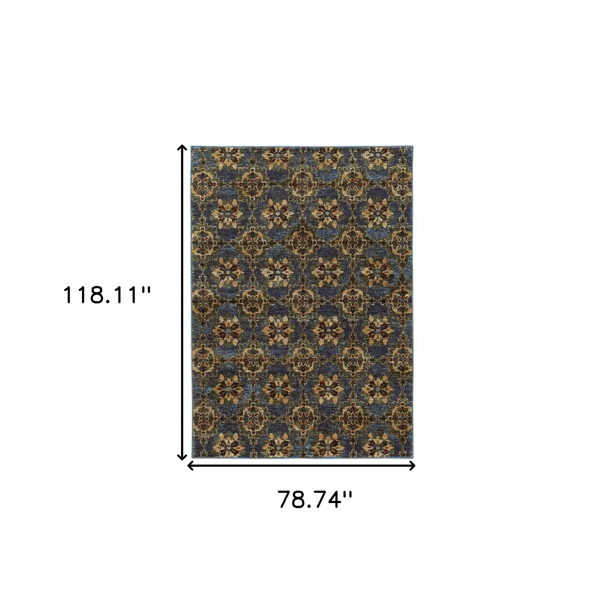 7' X 10' Blue and Gold Oriental Power Loom Area Rug - Image 2