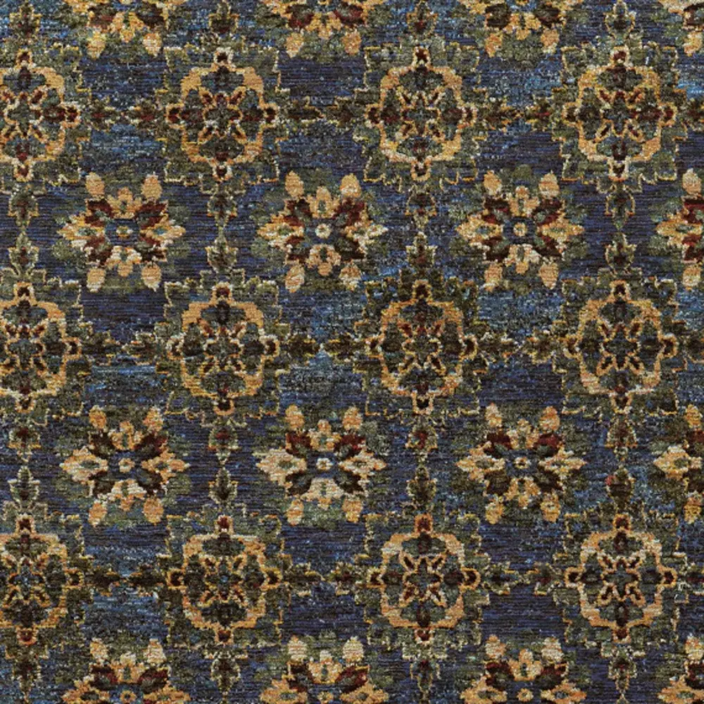 7' X 10' Blue and Gold Oriental Power Loom Area Rug - Image 3