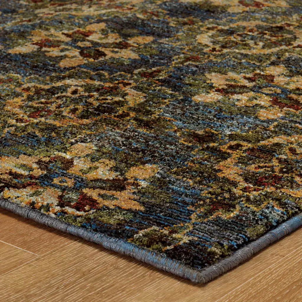 7' X 10' Blue and Gold Oriental Power Loom Area Rug - Image 4