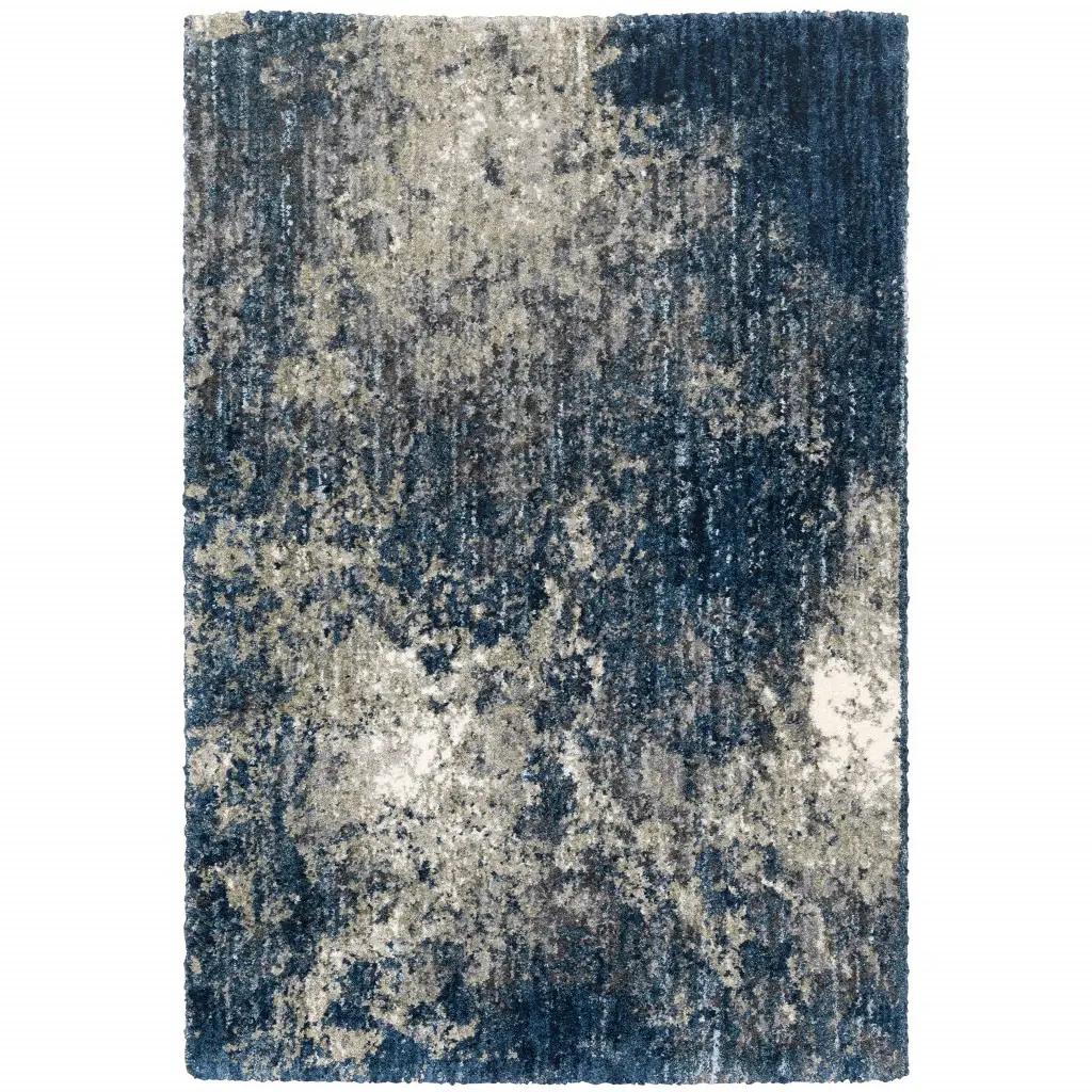 7' X 10' Blue and Gray Abstract Shag Power Loom Area Rug