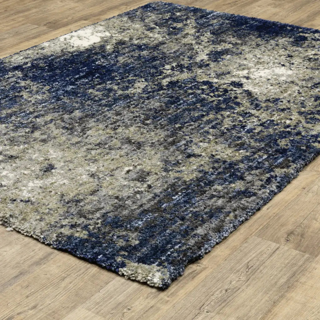7' X 10' Blue and Gray Abstract Shag Power Loom Area Rug - Image 3