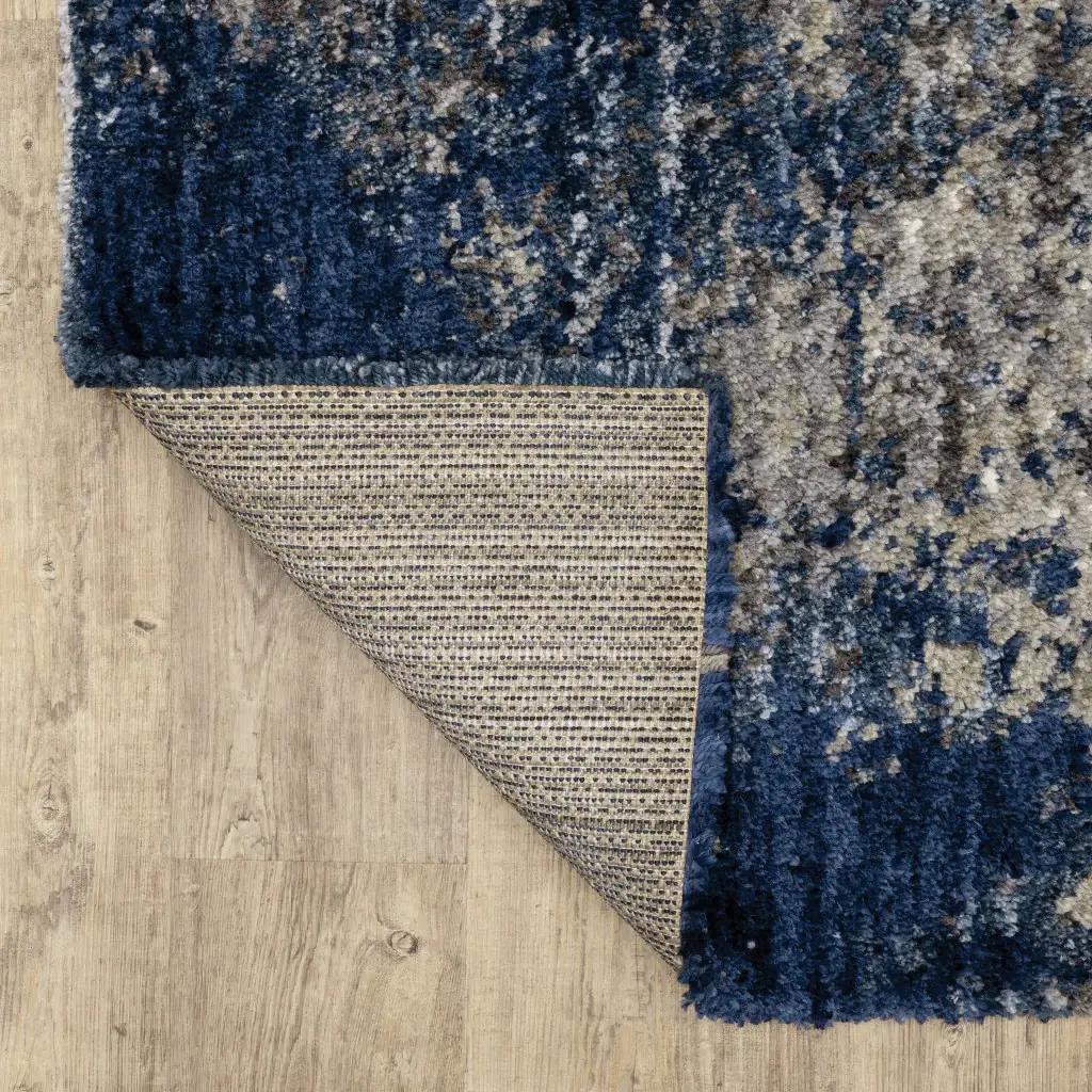 7' X 10' Blue and Gray Abstract Shag Power Loom Area Rug - Image 4