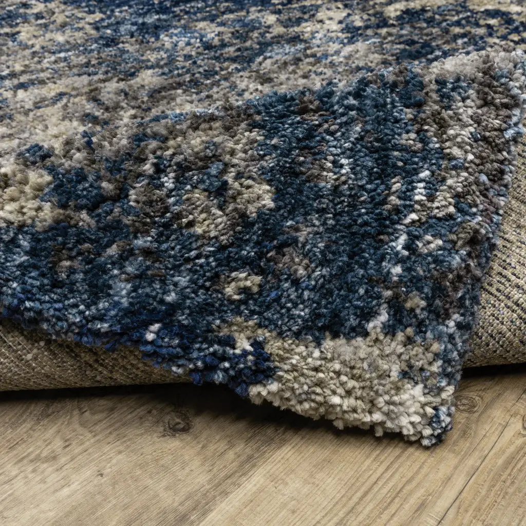 7' X 10' Blue and Gray Abstract Shag Power Loom Area Rug - Image 5
