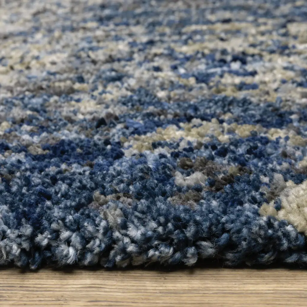 7' X 10' Blue and Gray Abstract Shag Power Loom Area Rug - Image 7