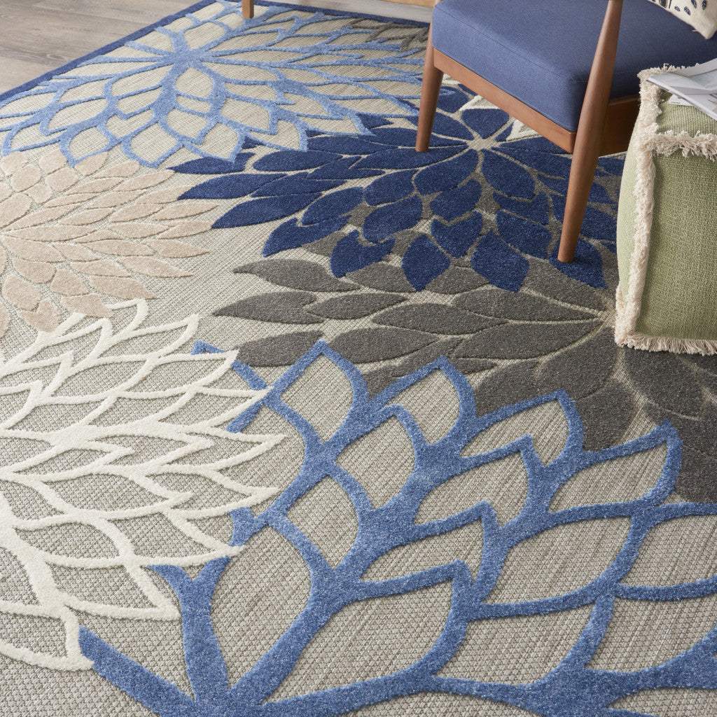 7' X 10' Blue And Gray Floral Indoor Outdoor Area Rug - Image 3