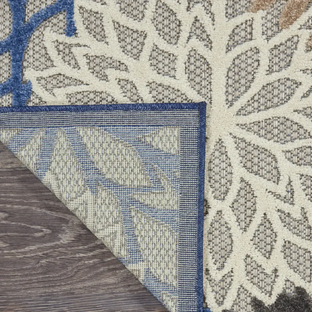 7' X 10' Blue And Gray Floral Indoor Outdoor Area Rug - Image 8