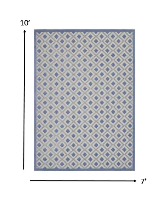 7' X 10' Blue And Gray Geometric Indoor Outdoor Area Rug - Image 2