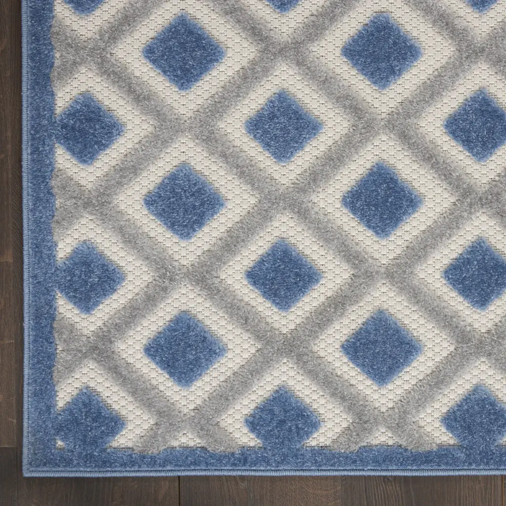 7' X 10' Blue And Gray Geometric Indoor Outdoor Area Rug - Image 9