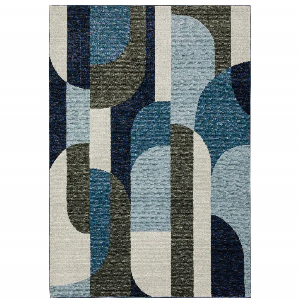 7' X 10' Blue and Gray Geometric Power Loom Area Rug - Image 2