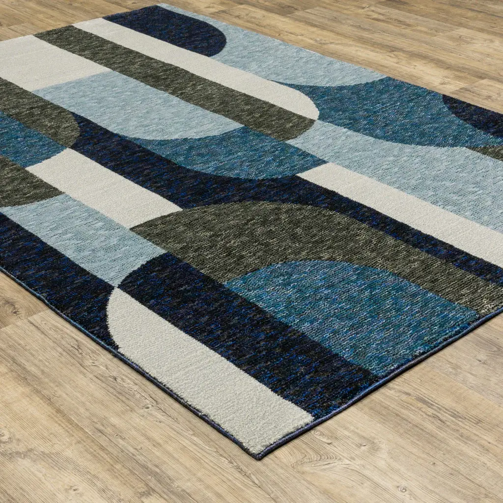 7' X 10' Blue and Gray Geometric Power Loom Area Rug - Image 5